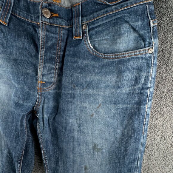 Nudie Jeans Co Mens Jeans Denim Pants Trouser Size 32x34 Grim Tim White Knee - Picture 3 of 16